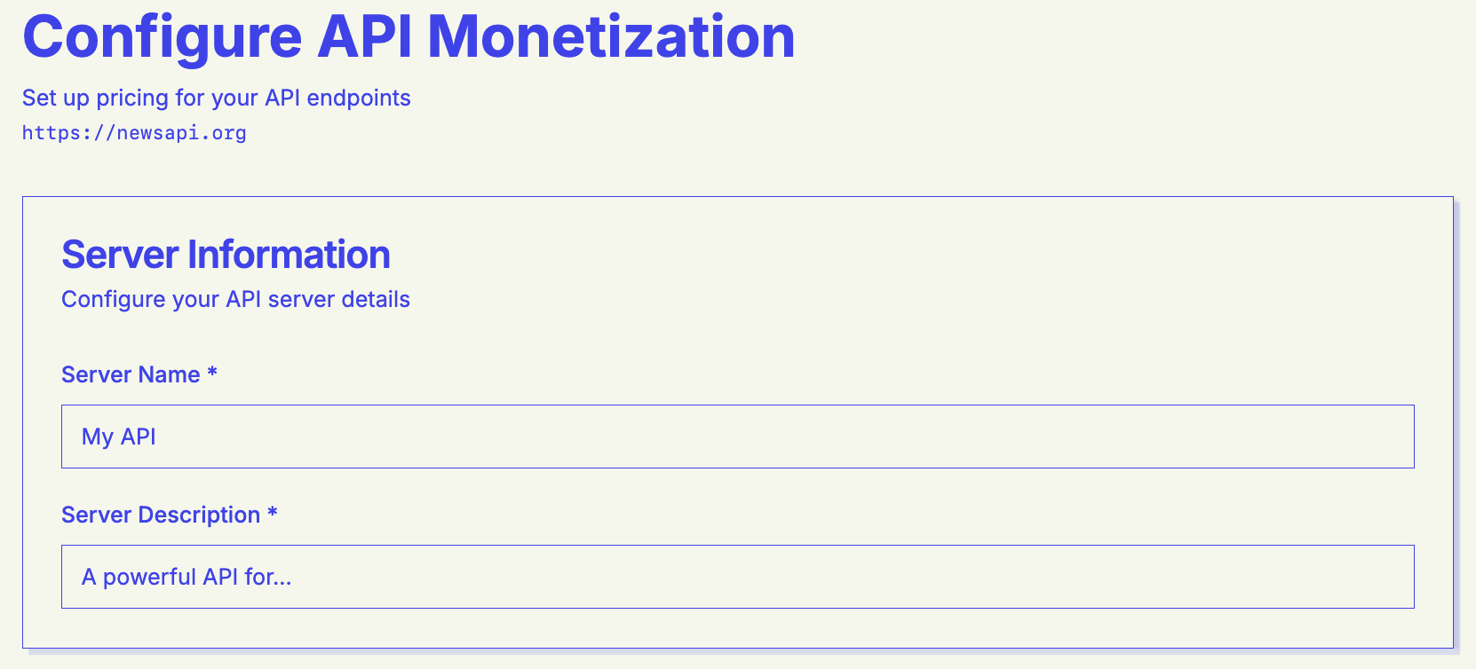 Server configuration page