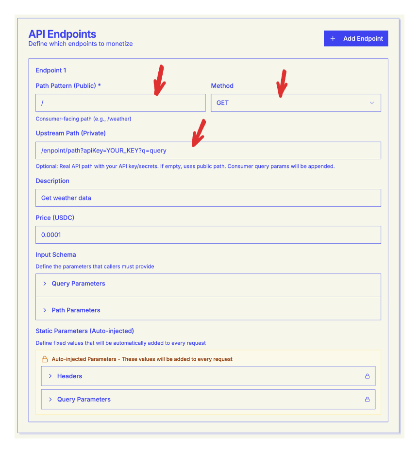 Endpoint configuration page