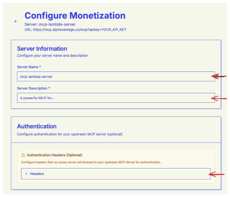 Server configuration page