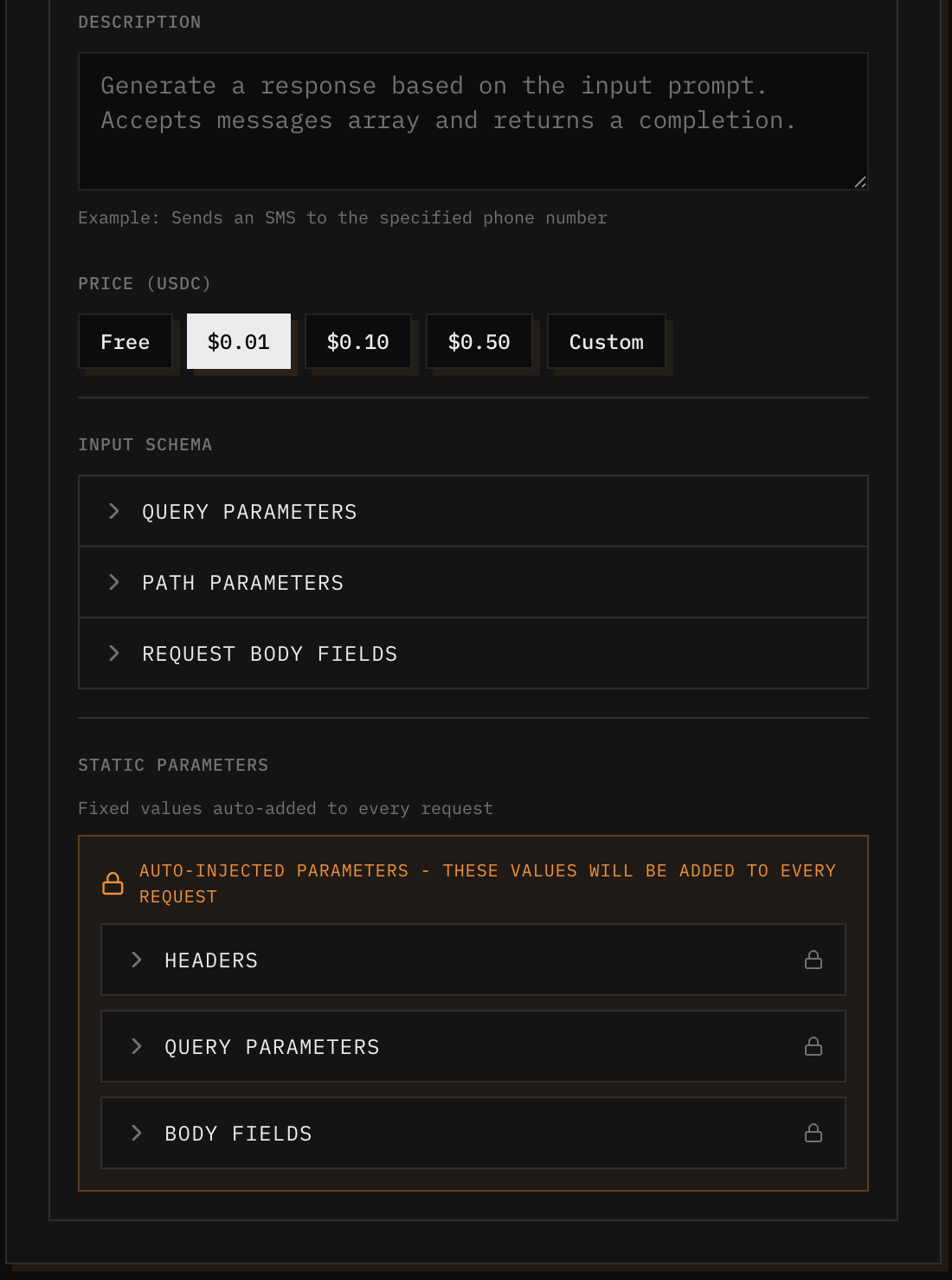 Endpoint pricing and static parameters