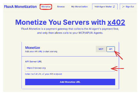 Home page with MCP server address input