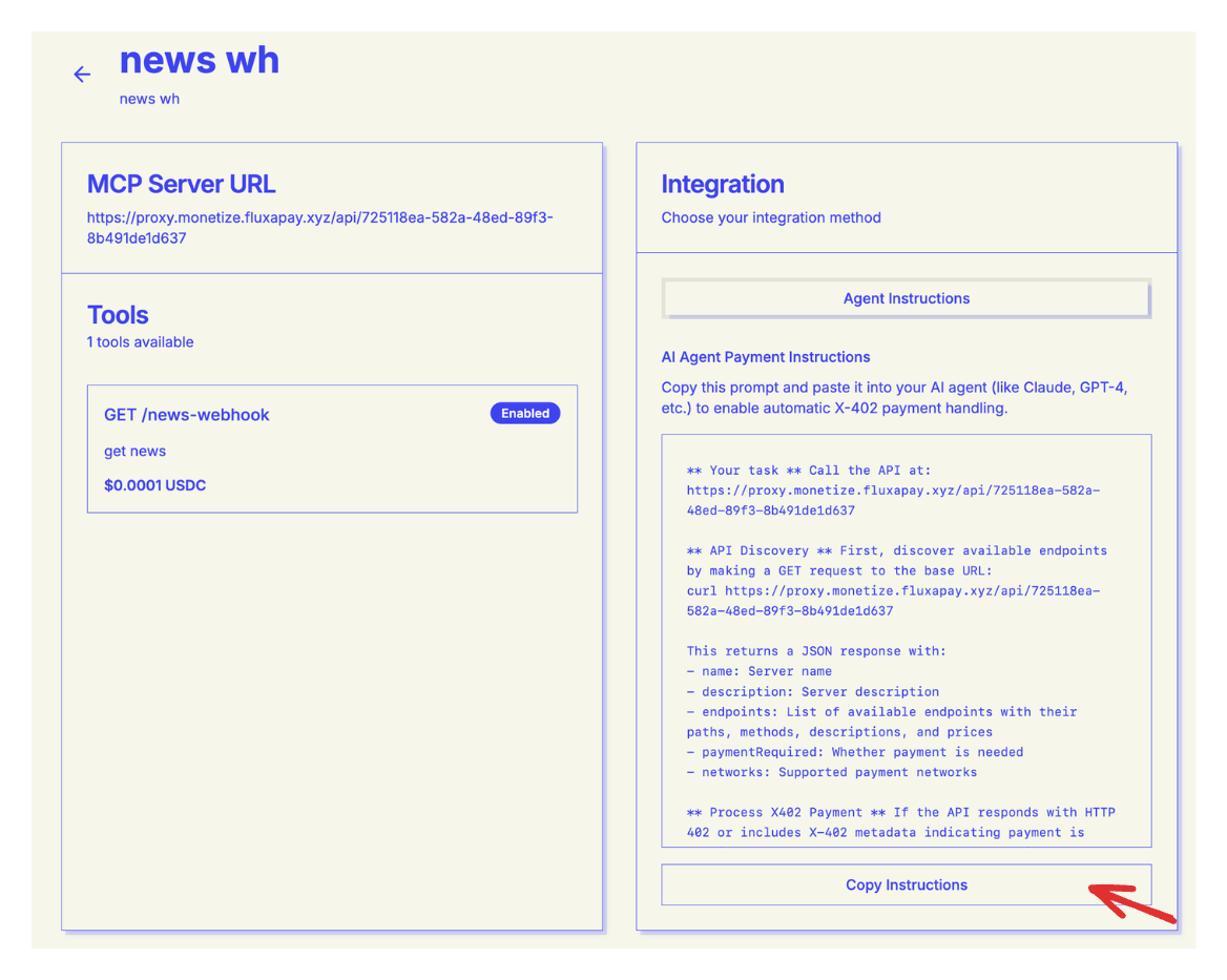 API integration page for buyers
